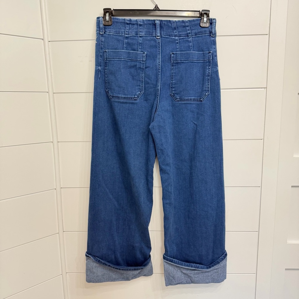 Anthropologie Dark Blue Wide-Leg Cuffed Jeans - Picture 6 of 14